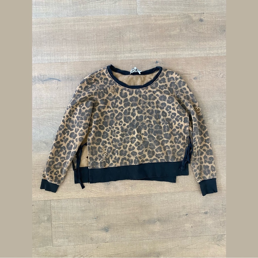 pam & gela cheetah leopard print side tie sweatshirt pullover